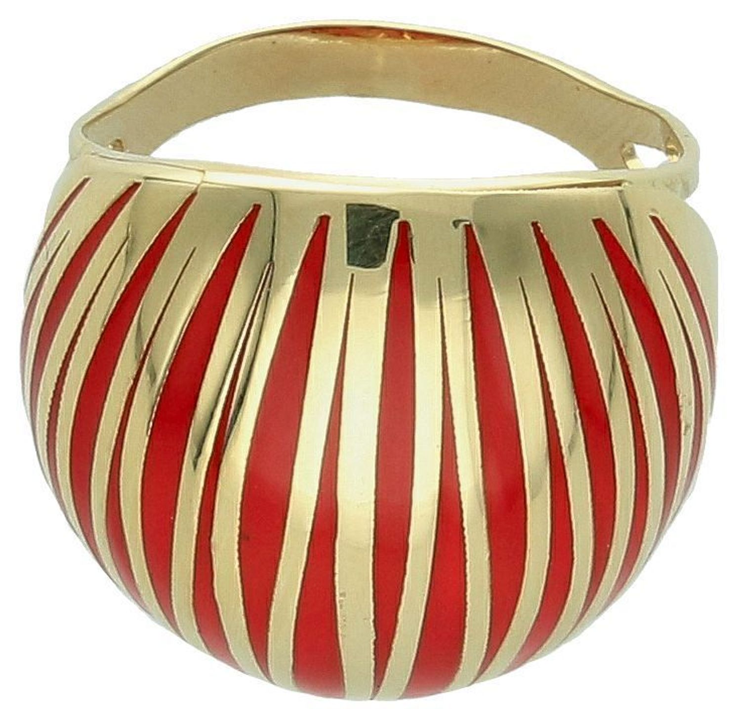 Złoty pierścionek szeroki z czerwoną emalią próba 585, PI 1897B. Szeroki złoty pierścionek z czerwoną emalią to biżuteria, która łączy elegancję złota, tworząc wyjątkowy i nowoczesny design. 1.jpg